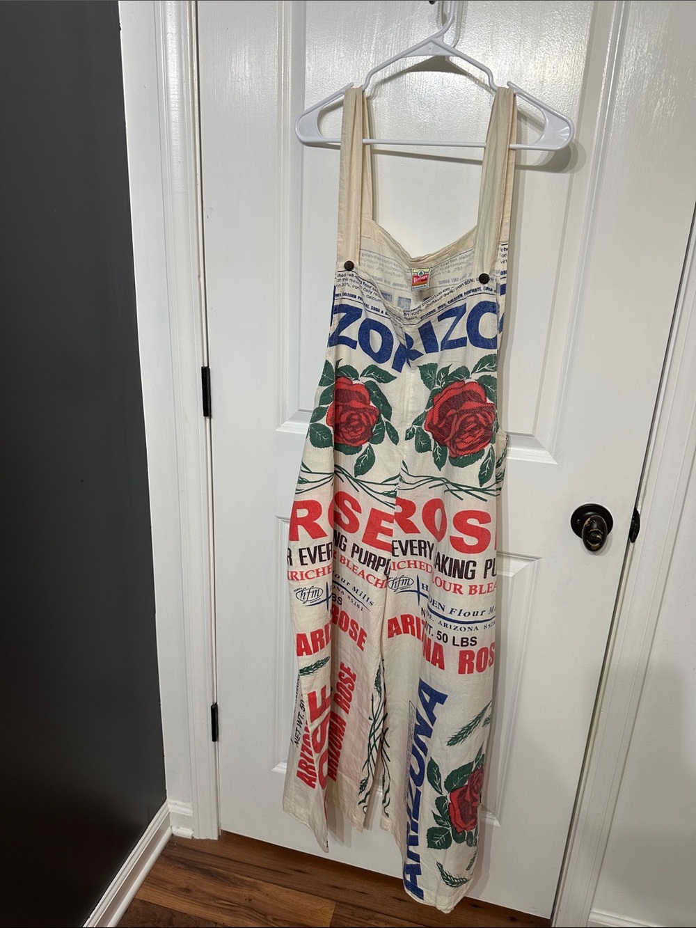 Vintage Flour Sack Overalls Arizona Rose Cotton Wide Leg Cotton One Size Upcycle